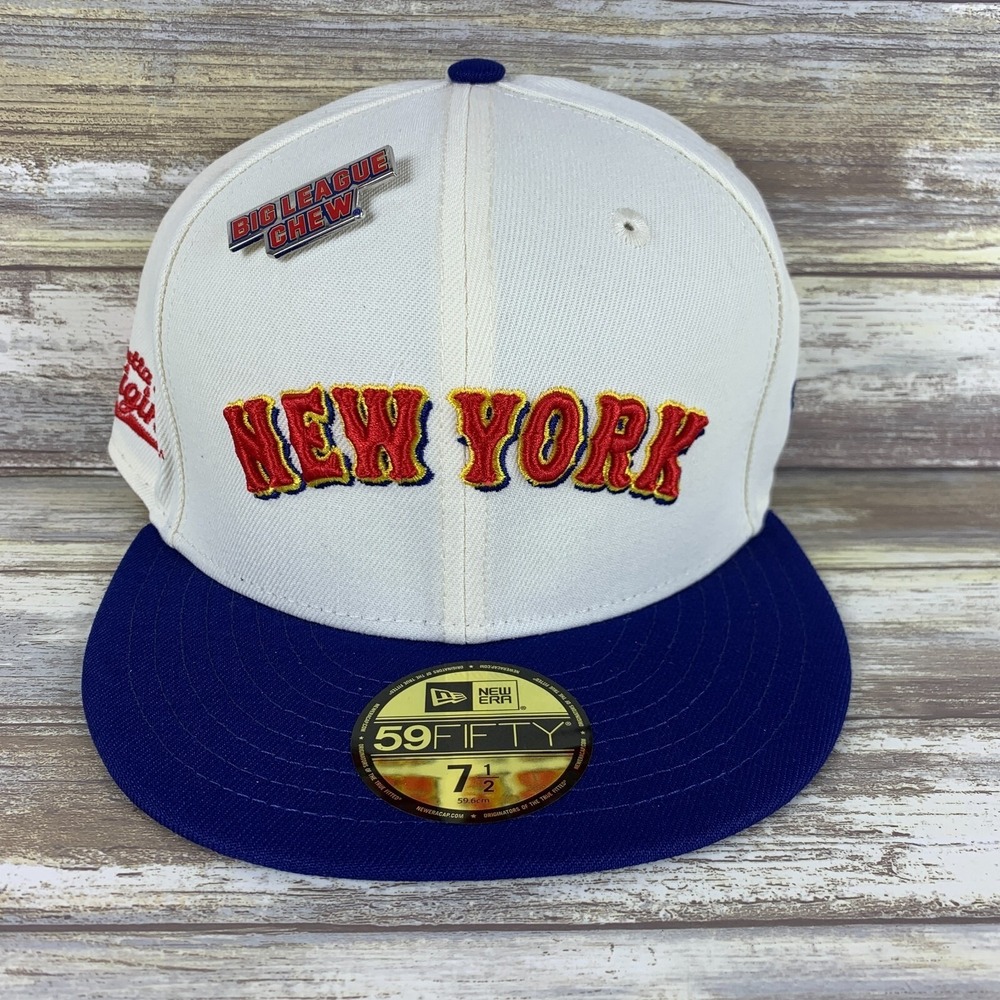 New York Mets New Era 59FIFTY Big League Chew Mens Hat 7 1/2 Cream Blue Pin NEW